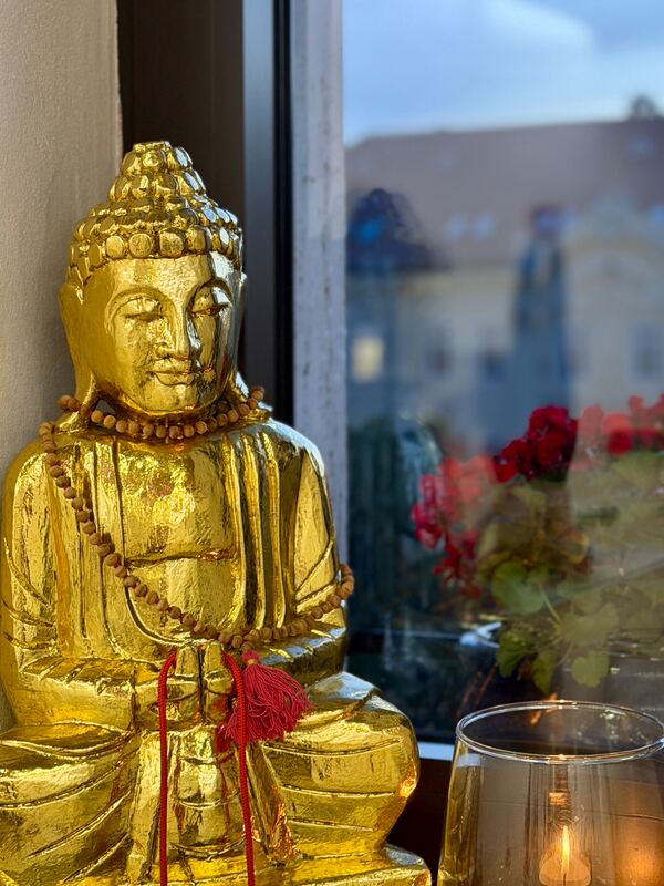 A Buddha statue at the Samsára studio