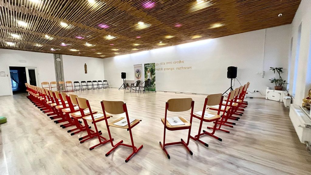 The space set up for an event